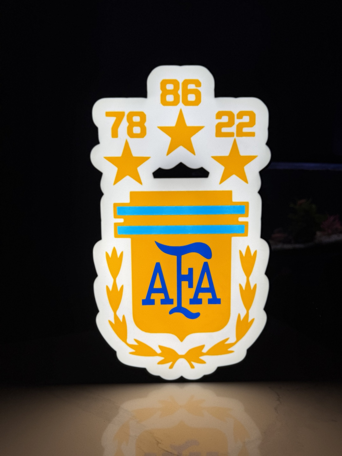Argentina AFA crest themed white blue and gold lightbox