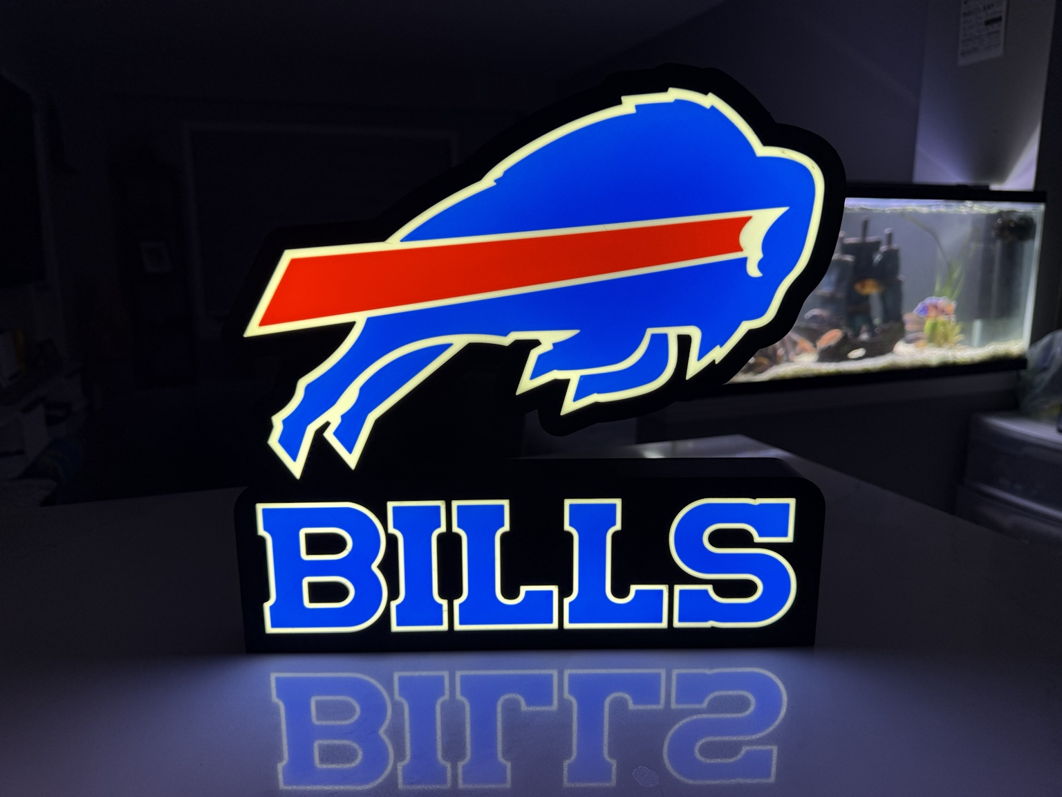 Buffalo Bills logo and lettering illuminated as a lightbox