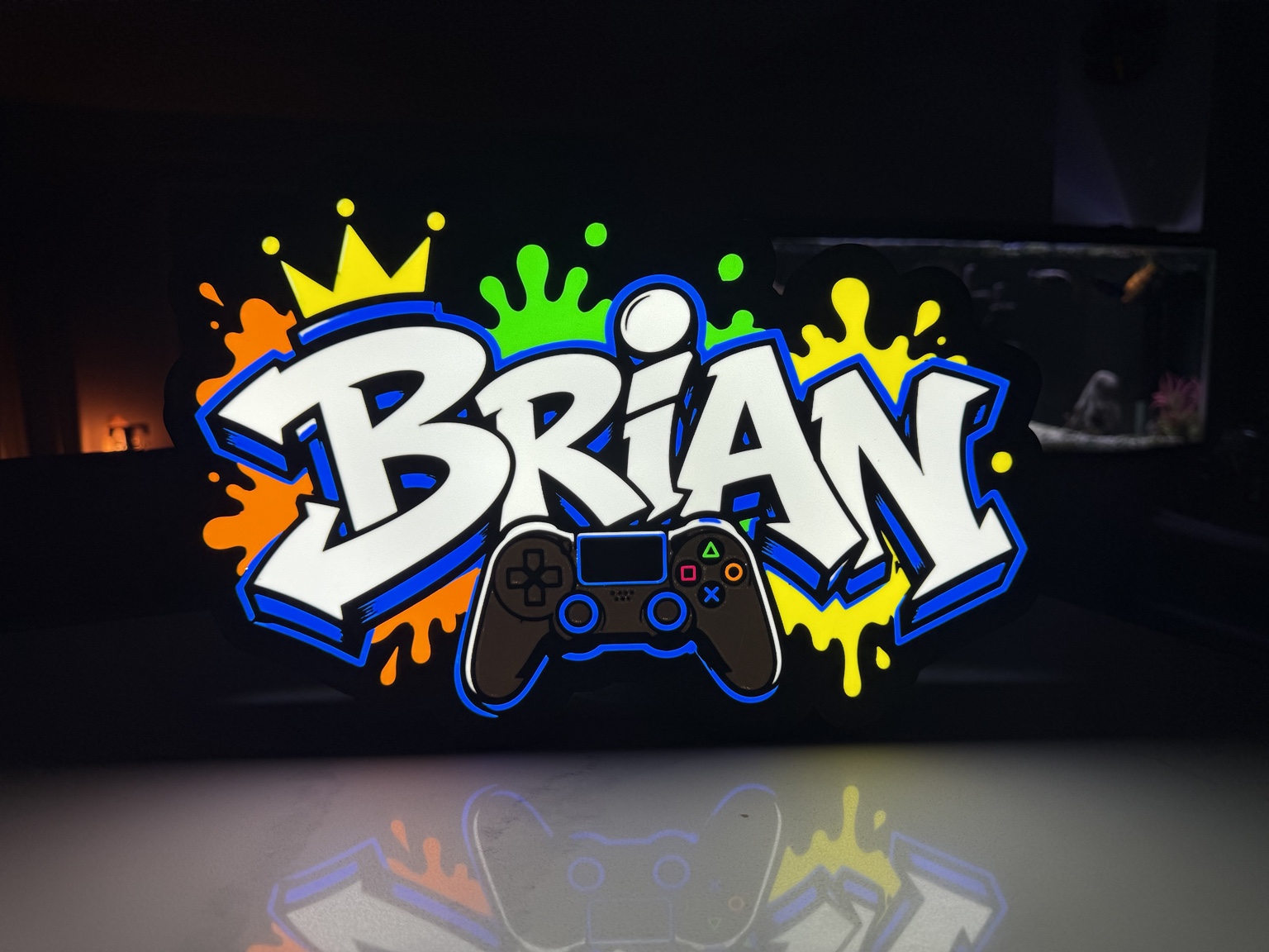 Brian custom name lightbox with colourful graffiti and game controller