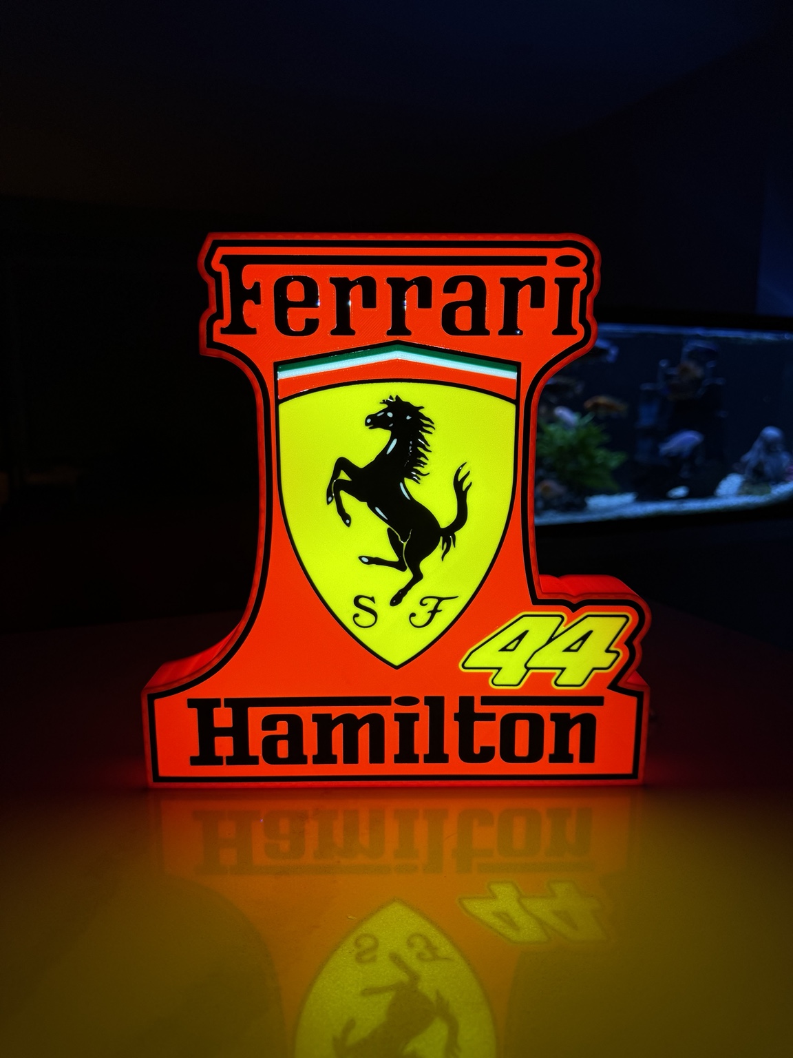 Red Ferrari and Hamilton 44 inspired illuminated sign