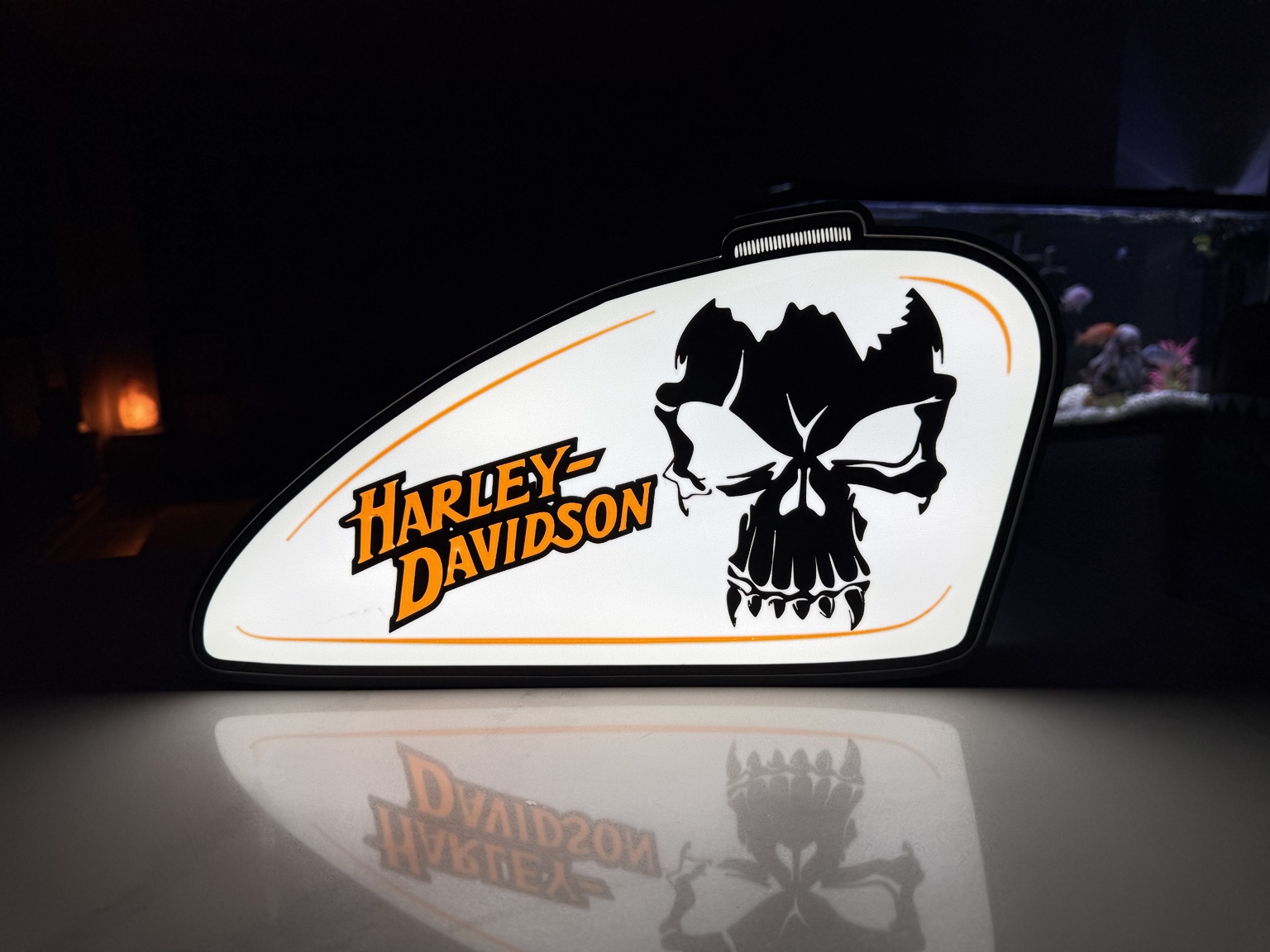 Harley-Davidson skull tank shaped illuminated sign