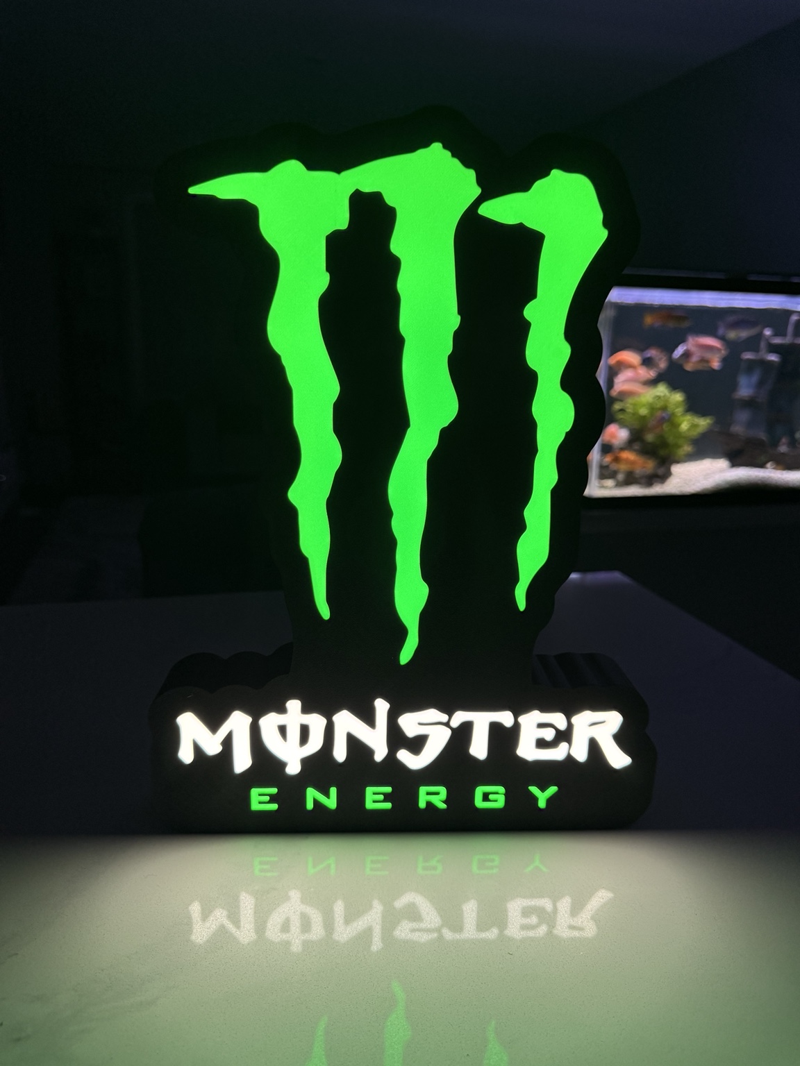 Green and white illuminated Monster Energy themed lightbox