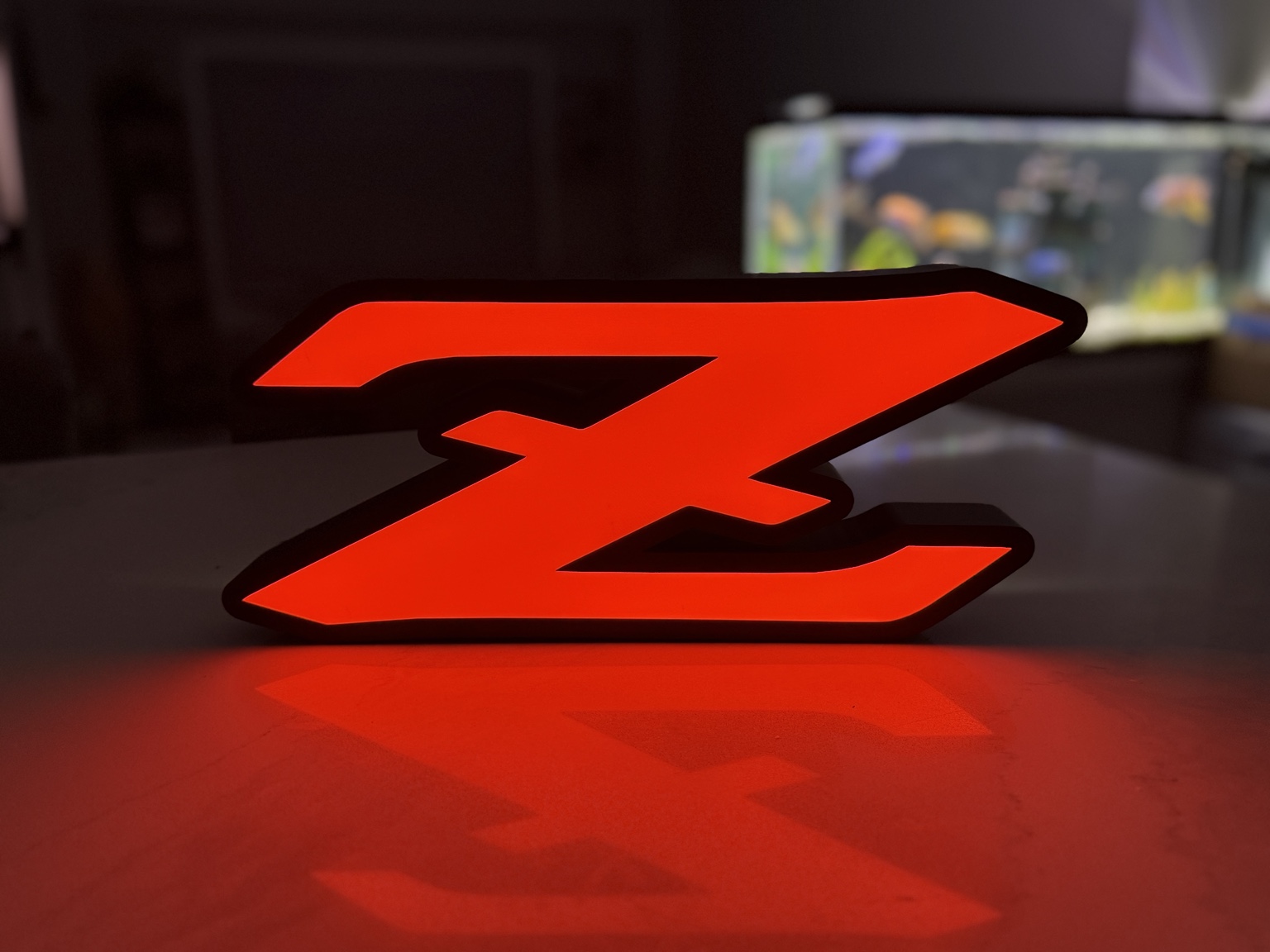 Red illuminated Z shaped lightbox