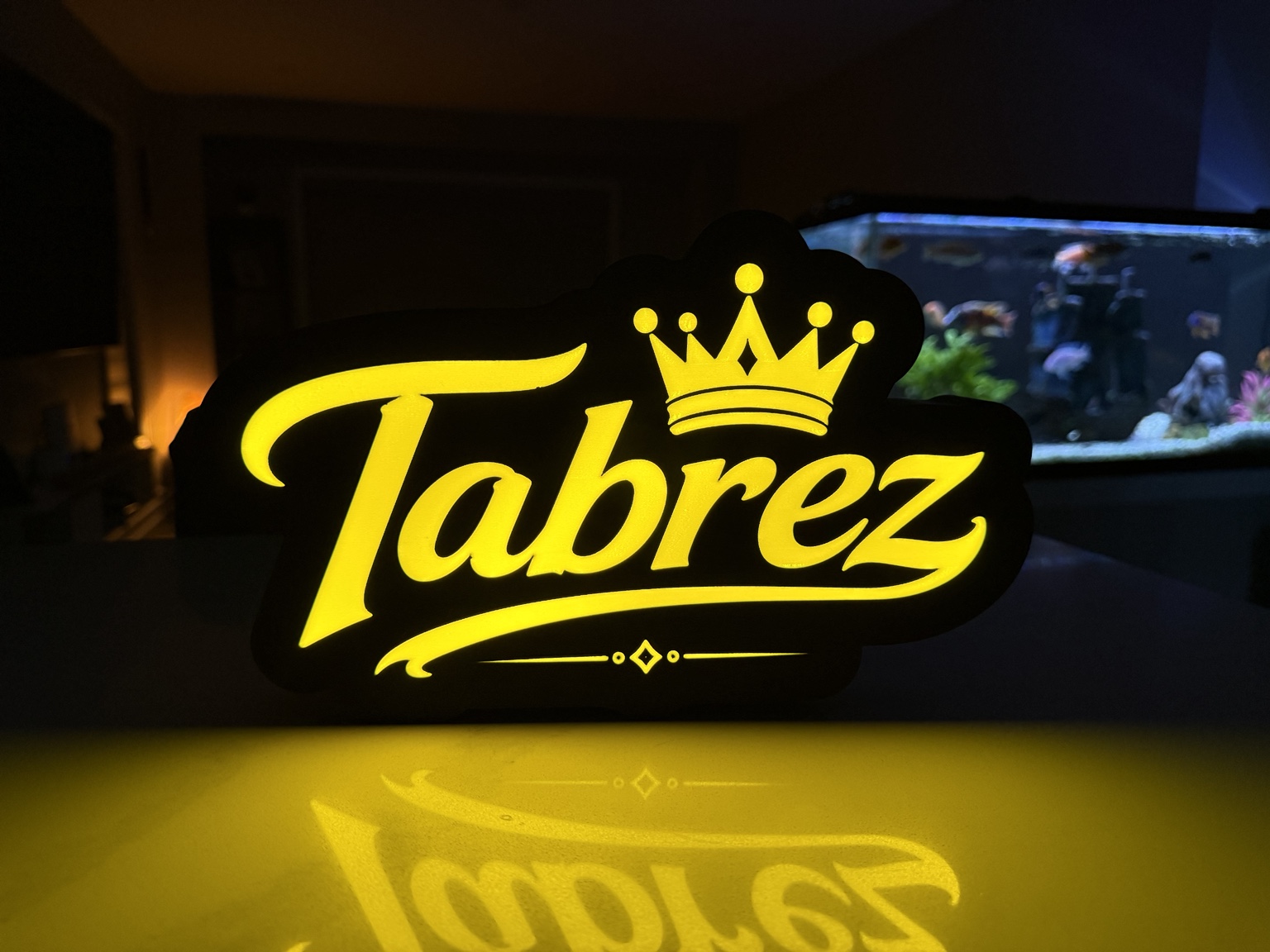 Yellow Tabrez script lightbox with a crown