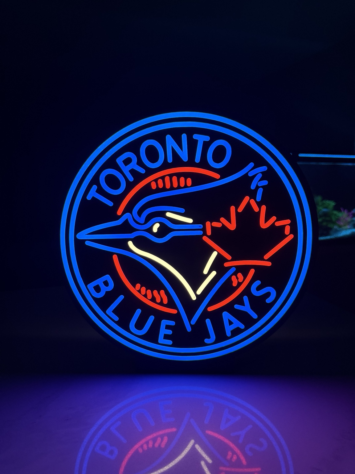 Circular Toronto Blue Jays lightbox outlined in blue and red