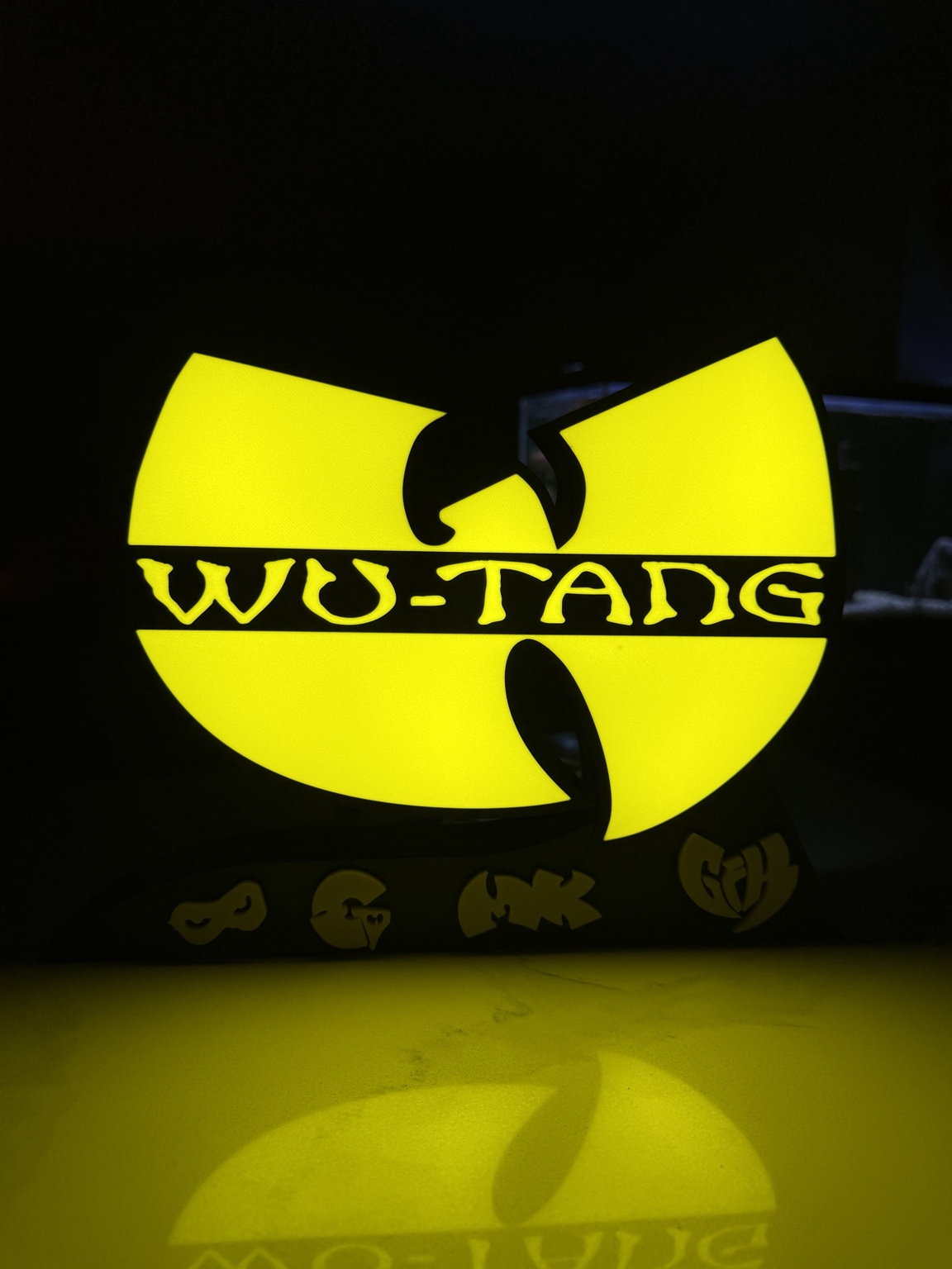 Yellow Wu-Tang themed illuminated lightbox