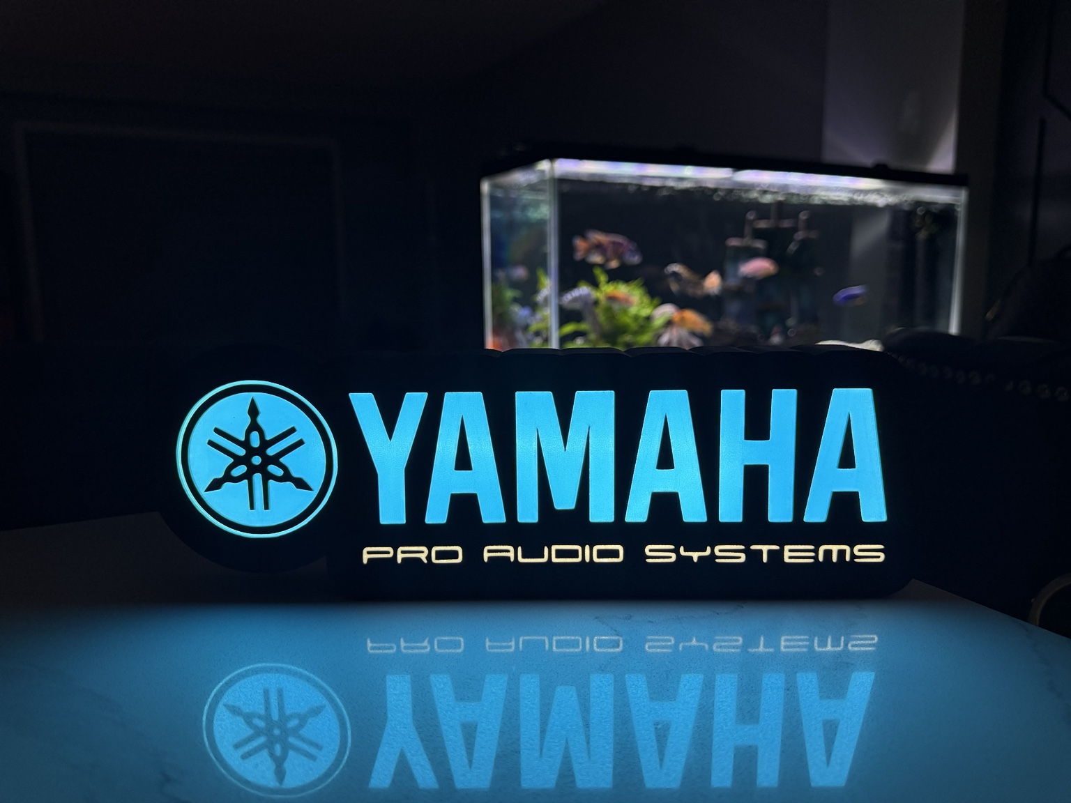 Blue Yamaha Pro Audio Systems illuminated sign